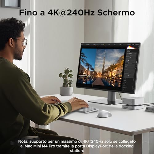 Docking Station Compatibile con Mac Mini M4 e M4 Pro Hub USB C Supporto con Alloggiamento M.2 NVME SSD DisplayPort 4K 240Hz 144Hz USB 3.2 4A1C 10Gbps SD TF Slot 3.5mm Aux - Hub USB - Immagine 6