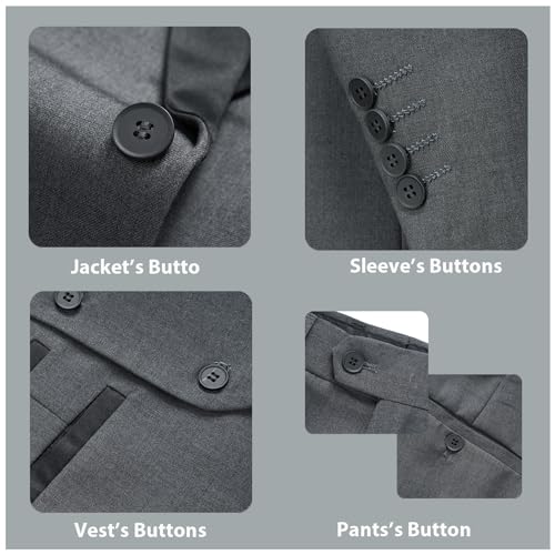 Rogers & Morris Tuxedo Suits for Men Solid 3 Piece Slim FitFormal Set Peak Lapels One Button Jacket Vest Pants4