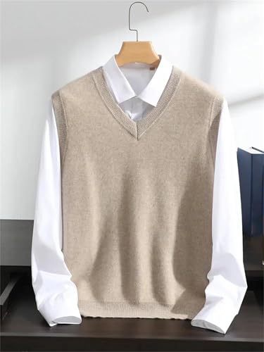 Mnjyihy Men's Cashmere Sweater Vest Solid V-Neck Sleeveless Warm Knitted Pullover Vest3