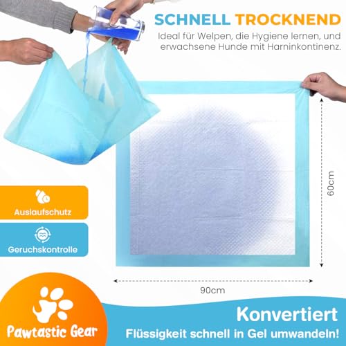 Pawtastic Gear - Welpenunterlagen 90x60 cm, 5-lagige Trainingspads 50 Stück, Auslaufsicher und Strapazierfähig mit Schnell Trocknender Oberfläche, PIPI Matten für Hunde, Blau-Weiß