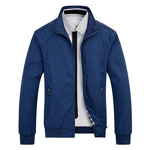 Casual Men's Casual Slim Lightweight Softshell Zipper Windbreakers Bomber Jacket Blue