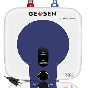 2.5 Gallon Mini Hot Water Heater 1.5KW, Small Under Sink Counter RV TR Endless Trailer Kitchen Compact Point-of-Use, 16” Long 1/2”FIP Stainless Steel Water Hoses 9L