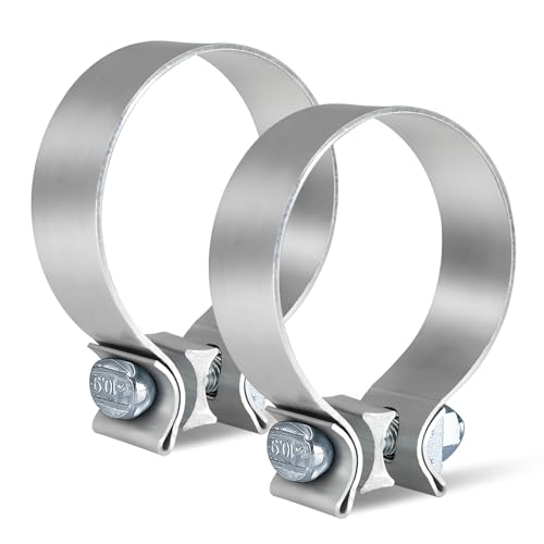 LWNWPPER 3 inch Exhaust Clamp 2 PCS Narrow Band Muffler Clamps for Exhaust Pipe. (304 Stainless Steel)