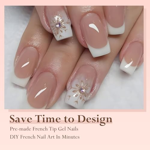 DMQ French Tip False Nails, 300Pcs French Press On Nails Short, Nude Square X-coat Fake Nails - Image 2