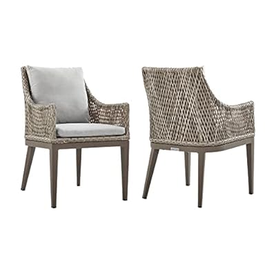 armen LIVING Grenada Outdoor Wicker and Aluminum Gray Dining Chair with Beige Cushions-Set of 2, 22 x 34 x 25 413rLy6L2bL. SS400