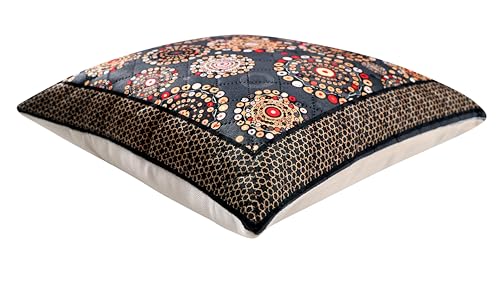 Image of Nendle Printed Holland Velvet Cushion Covers Set of 5, 16 x 16 Inches (40 x 40 cm), Decorative Sofa Cushion Cover with Zipper Closure, Floral Geometric Abstract Bohemian Designs, Multicolor