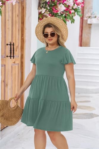 Image of HiMONE Summer Dresses for Women 2025 Vacation Sundresses Ruffle Sleeve Boat Neck with Pockets A Line Casual Dress XS-2XL
