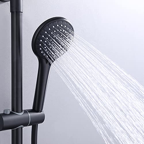 Système de douche noir mural avec douchette à main ergonomique