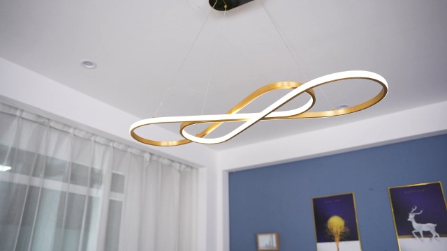 Image of Gold Led Chandelier for Kitchen Island Lighting,Dimmable Modern Chandelier for Dining Room, L39.4 inch Modern Led Pendant Light Fixture Height Adjustable Brushed Gold Dining Room Light Fixture Over Table