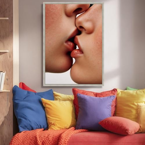 Lienzo de beso íntimo y cuadro de retrato de labios sensuales para decoración moderna de pared