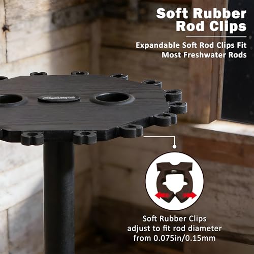 Rush Creek Creations 16-Rod Spinning Fishing Pole Rack - Premium Fishing Rod Holder for Garage, Basement, or Shed - Top Plate Inserts for Fishing Nets, Tackle, and Accessories - Fishing Gear Storage