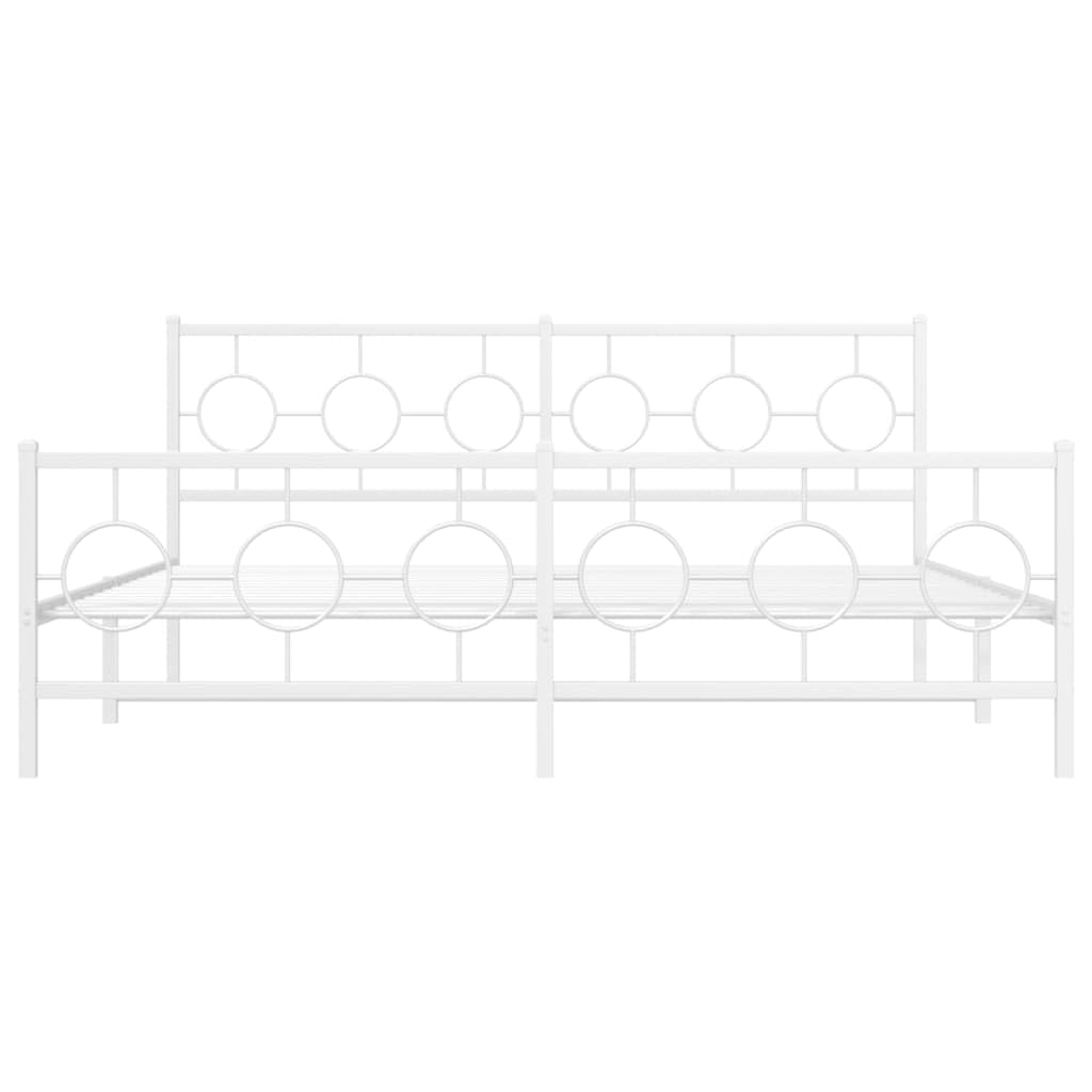 malowana proszkowo stal klasyczny design biala 180 x 200 cm | Metalowa rama łóżka z wezgłowiem i zanóżkiem biała 180x200 cm, wzmocniona stalowa konstrukcja, podparcie dla materaca i