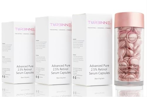 TURBINNE Pure 2.5% Retinol Serum Capsules. Look 5 Years Younger In Just 30 Days. Powerful Anti -Aging, Deep Hydration, Brightening, Reduce Wrinkles, Acne Scars, Dark Spots. Complete Skincare Capsules