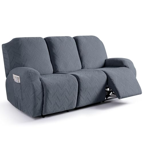 Image of Ruaozz Recliner Sofa Covers Recliner Chair Covers Couch Covers for Reclining Couches with Pockets Washable Furniture Protector with Elastic Bottom (3 Seater, Grey)