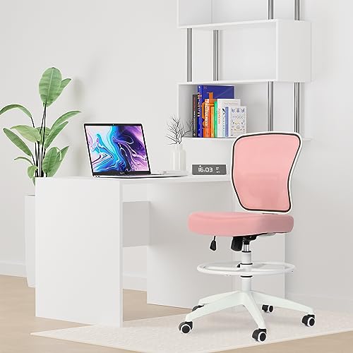 Image of Drafting Chair Adjustable Height Tall Office Chairs Standing Desk Chair Rolling Stool Chair Armless Office Drafting Chair Pink