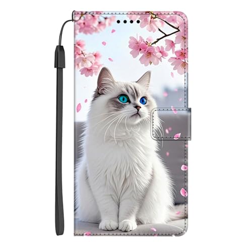 EuoDuo Kompatibel mit Huawei P Smart 2019 Hülle zum Klappen PU Leder Handyhülle Kartenfach Handytasche Tier Muster Klapphülle Magnetisch Schutzhülle Cover - Geblümt Katze