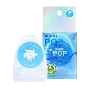 REACH POP Dental Floss, Mint, Plaque Remover for Teeth, Shred Resistant, Vegan Wax, Cruelty Free, Eco Friendly Packaging, Oral Care, PFAS Free, for Adults & Kids, 1 Pack, 54.6 yd