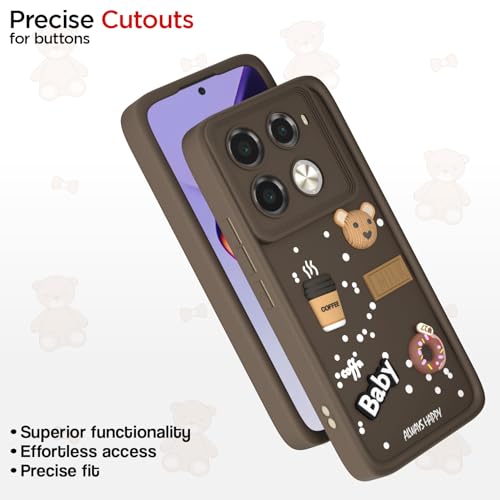 Image of Pikkme Back Cover for Infinix Note 40 Pro 5G | Cute Fun Cartoon 3D Bear Silicone Full Body Protection Bumper Case (Brown)