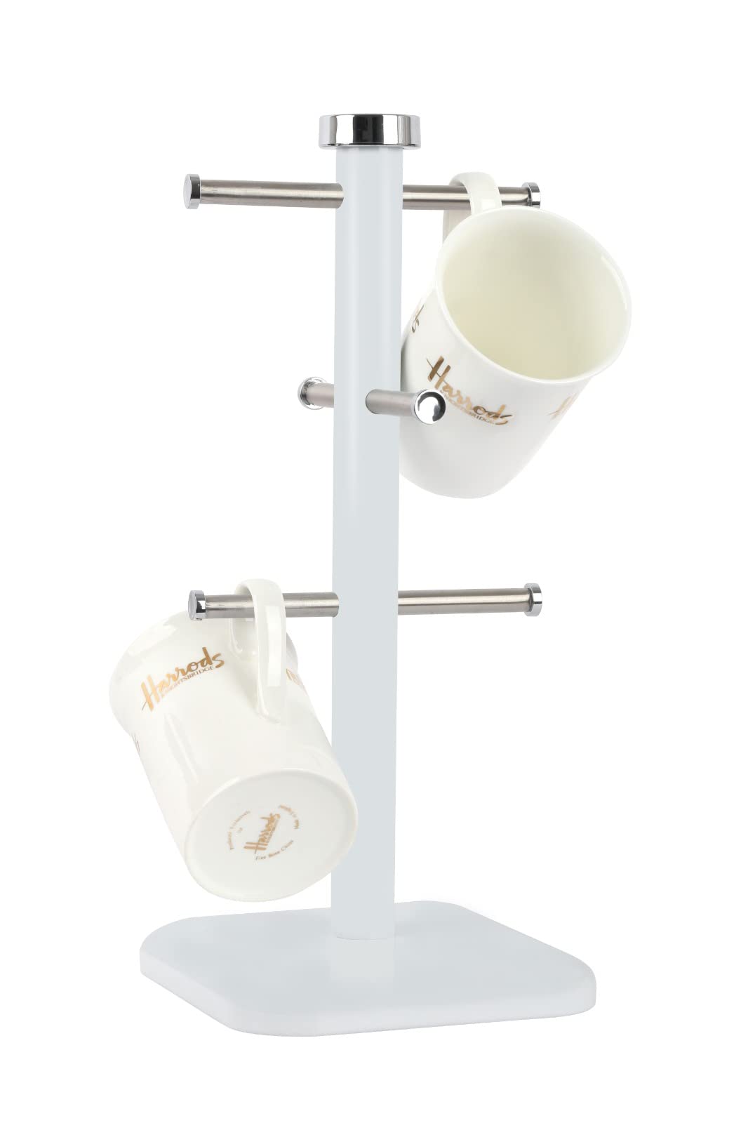 Set of Stainless Steel Coffee Tea Mug Tree and Kitchen Roll Holder Mug Hanger Stand Paper Towel Holder Tea Coffee Cup Holder with 6 Hooks Kitchen Towel Holders Mug Holder Kitchenware