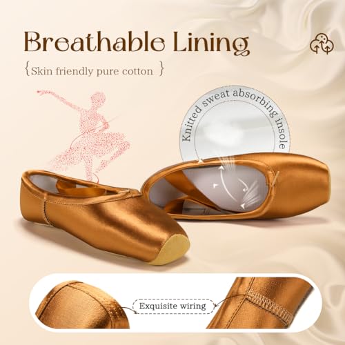 SWDZM Professional Ballet Pointe Shoes Satin for Women Leather Sole Ballet Pointe Dance Shoes with Toe Pads2
