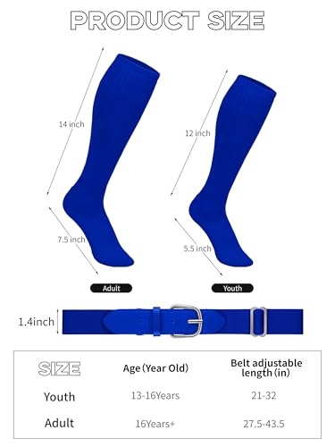 Youth Adult Baseball Socks and Belts Combo Set Cotton Baseball Softball Socks Adjustable Belt for Youth Adult2
