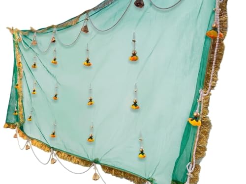 Image of Bridal Net Chunari Dupatta for Wedding Entry & Ceremony - Bridal Chunni, Pack of 1 (Net Flowers Bridal Chunari Green Gold)