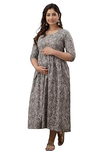 Image of The Moon Star Women's Cotton Floral Printed Anarkali Maternity Feeding Kurti | Breastfeeding Dress for Mothers | Zipper Feeding Kurti, Nursing Kurti, Comfortable and Trendy Maternity Wear