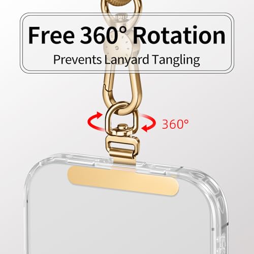 Image of saxsion Phone Tether Tab & Lanyard Tab, 360 Swivel Clip - Ultra Thin Stainless Steel Universal Patch for All Phone Cases