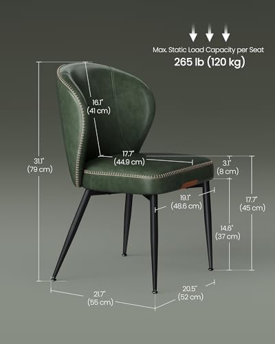 VASAGLE EKHO Collection - Dining Chairs Set of 4, Upholstered Kitchen Chairs, Comfortable Seat, Synthetic Leather with Stitching, Mid-Century Modern, Easy Assembly, Living Room Lounge, Forest Green