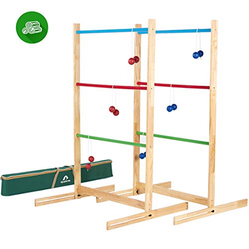 ApudArmis Ladder Toss Game Set, 40x28In Pine Wooden Golf Ladder Lawn Game with 6 Bolos Balls and Carrying Case - Outdoor Backyard Game for Kids Adults Family
