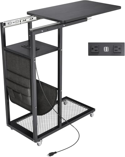 Image of Colima C Shaped End Table with Charging Station (Black, Extra Large)