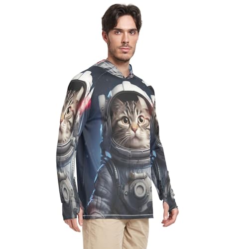 xigua Astronaut Cat Men's UPF 50+ Sun Shirts Quick Dry Sun Protection Hoodie With Long Sleeve 1512