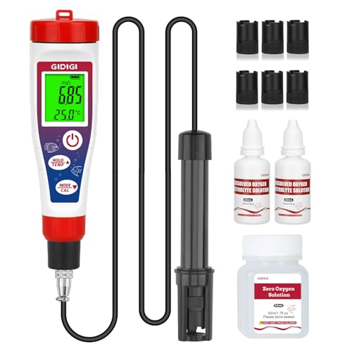 Digitales Messgerät für gelösten Sauerstoff mit 4,92 Fuß langem Sondenkabel, Sauerstoffmessgerät für gelösten Sauerstoff mit Zubehör, Aquarium-Teich-Testkit 0,0–40,0 mg/l für Aquarium, Wein