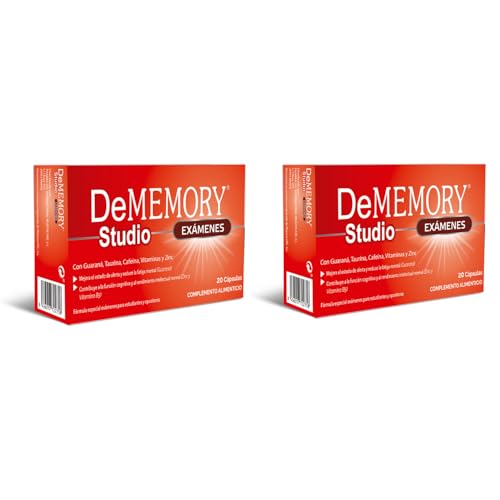 DeMemory Studio Exámenes 20 Cápsulas - Pack de 2 Unidades - Energía, Concentración y Agilidad Mental para Estudiantes y Opositores - con Guaraná, Cafeína, Taurina, Vitaminas y Zinc