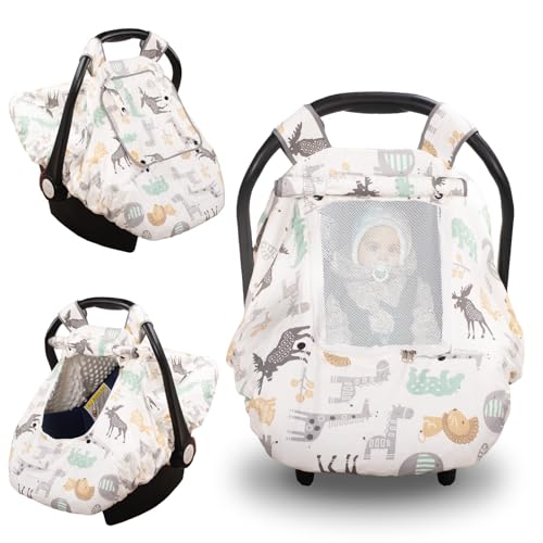 Image of Minky 3 in 1 Car Seat Cover for Winter - Minky Baby Car Seat Cover with Storage Bag