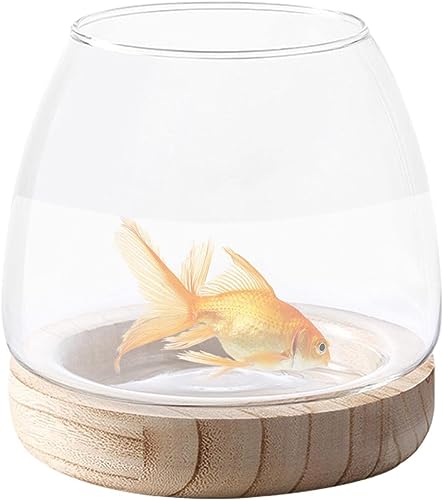 ガラス水耕植物, 木製サポート付き透明ガラス金魚鉢花瓶, 金魚鉢 審美的な家の装飾、リビングルーム、バスルーム、ディナー用の生態学的な水槽 (L)
