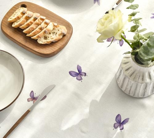 Artoid Mode Lila Blumen Lavendel Schmetterling Frühling Tischwäsche, Saisonnal Küche Tisch Dekoration Drinnen Urlaub Party Dekor 85x85 cm