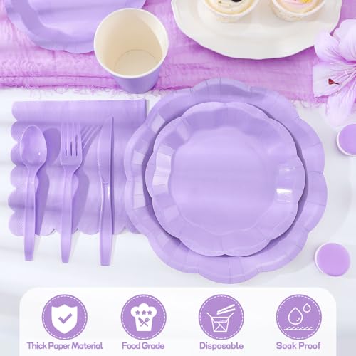 NatNarr 175 Pcs Paper Plates and Napkins, 25 Guest Party Supplies Include Scalloped Plate Paper Napkin Cup Forks Knives Disposable Plastic Cutlery for Baby Shower, Wedding, Birthday - Image 6