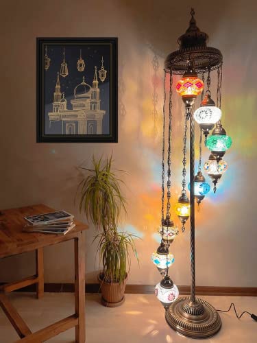SESI Turkish 9 Globe Floor Lamp, Mosaic Standing Lamp, 9 Globe Mosaic Lamp Floor Lamp for Decorative Home Decor (White)