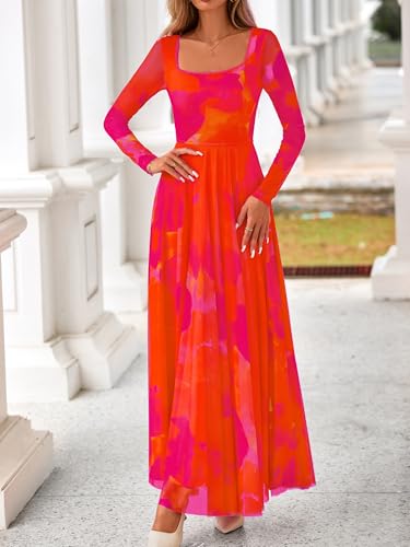 BTFBM Women Maxi Dress Fall 2025 Fashion Elegant Long Sleeve Square Neck Floral Print Party Club Wedding Guest Dresses
