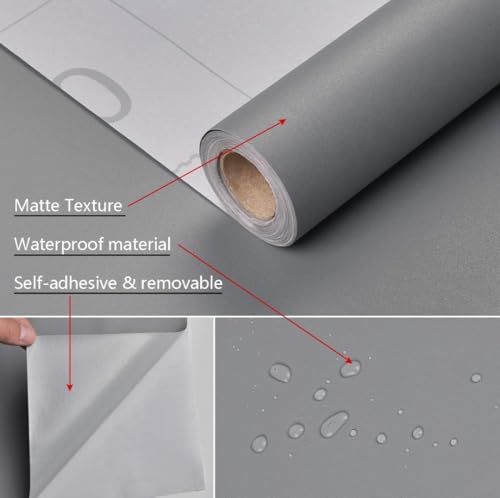Image of DEEMUS Dark Grey Matte Peel & Stick Self Adhesive Waterproof Sticker for Living Room, Bedroom Office,Almirah, Floor, Tabletop, Wall, Fridge,& Renovation Projects (2 x 25 Feet)
