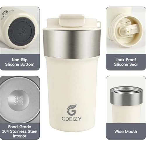 Image of Insulated Travel Coffee Mug, 17oz Stainless Steel Leakproof Flip Straw Cup