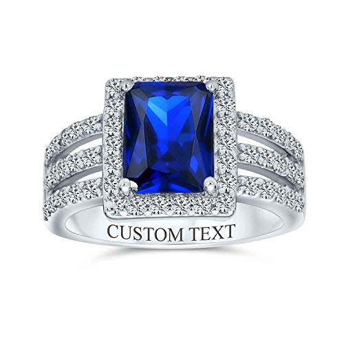 Personalize Art Deco Style 3CTW Rectangle AAA CZ Green Blue Emerald Cut Halo Cocktail Statement Engagement Ring For Women Wide Band .925 Sterling Silver Customizable3