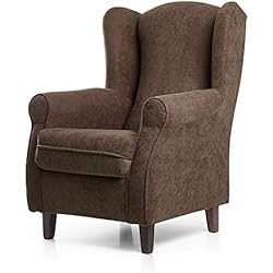 SUENOSZZZ-ESPECIALISTAS DEL DESCANSO SUEÑOS ZZZ - Sillón Irene, sillón orejero de Lactancia tapizado en Tela Anti Manchas Color Marrón, sillón butaca para Dormitorio, salón o habitación de bebé