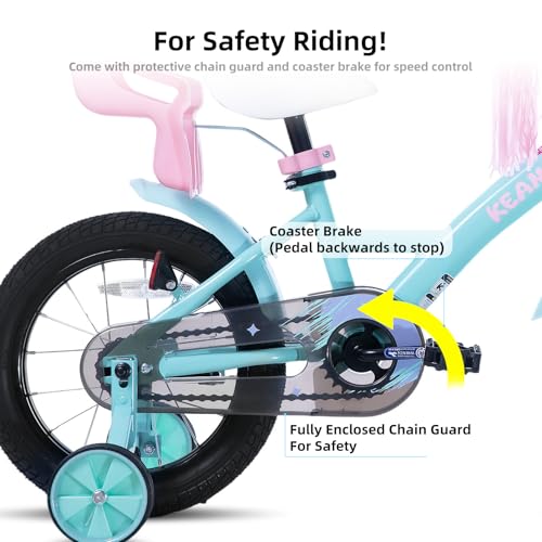 Image of KEANO Zinnia 14 16 20 Inch Kids Bike for Girls Ages 3-10 Years, Girls' Bikes with Training Wheels, Streamers, Basket and Doll Seat, Children Bicycles