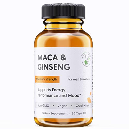 Organic Maca Root and Ginseng Energy Pills - 100% Pure Non-GMO - Vegan Energy Supplement Capsules for Men & Women - Supports Reproductive Health Natural Energizer - Made in USA