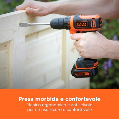 BLACK+DECKER Trapano/Avvitatore 10.8V Litio. 1.5 Ah. Luce LED. Velocità variabile. Batteria a slitta per un cambio più rapido ed una tenuta più sicura. BDCDD12-QW - 6