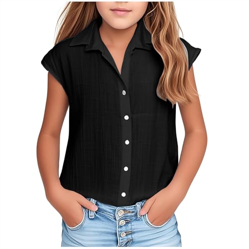 Teen Girls Linen Button Down Shirt Short Sleeve Flowy Tops Dressy Casual Collared Blouses Fashion Summer Clothes