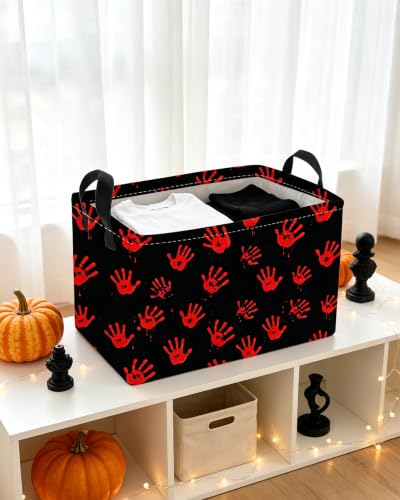 Image of Essme Rectangular Halloween Baskets,Ghost Storage Box,Cute Basket for Kids with Handles for Room Decor, Book Bins,Shelf Basket.(Handprint)