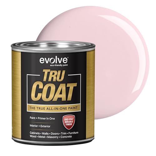 EVOLVE Tru Coat All-In-One Paint & Primer, Quart, Satin Posy Pink – Interior/Exterior, One Coat Durable Multi-Surface Paint for Cabinets, Furniture, Walls & Doors